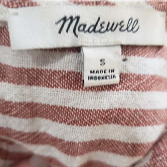 Madewell Stripe Play Button Back Linen Blend Tee Dress, Size Small - Picture 7 of 9